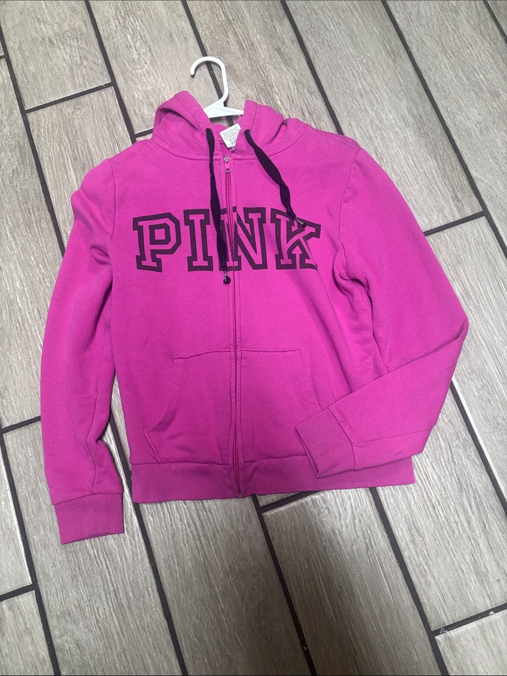 PINK Victoria's Secret Hot Pink Full-Zip Hoodie with Black Logo